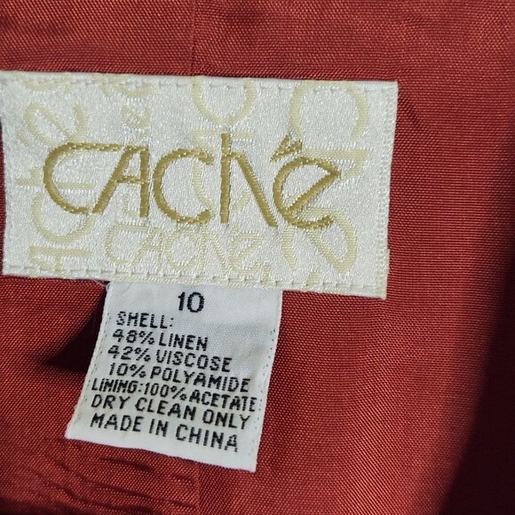 Cache 80s Vintage Linen Blend Beaded Pant Suit Size 8/10 - Picture 6 of 6